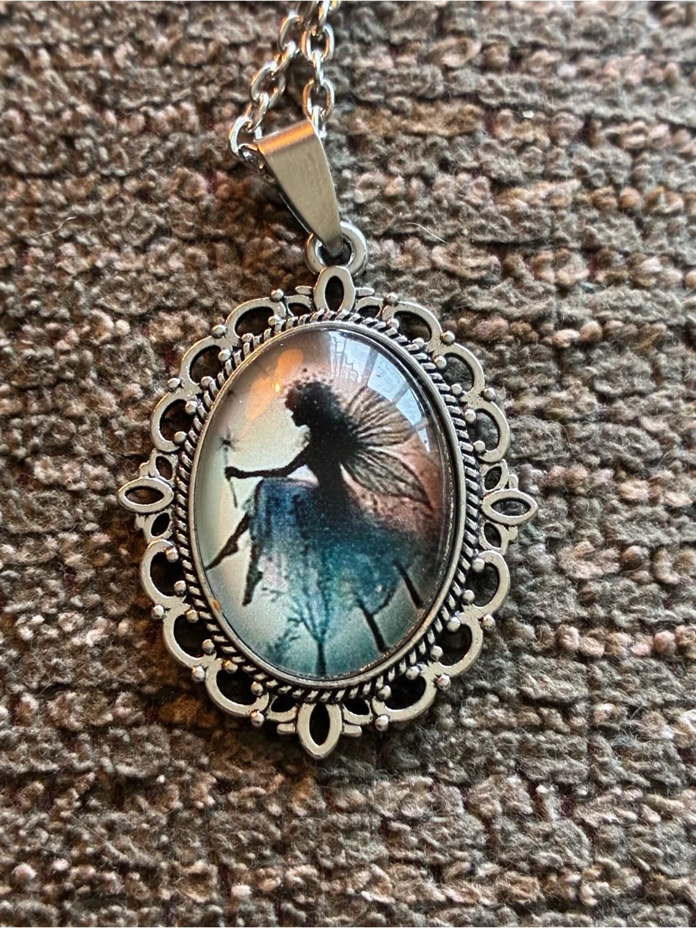 Vintage-Style Dandelion and fairy Art Pendant Necklaces in Teal and Beige #2